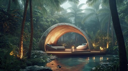 Modern Tropical Retreat with Curved Architecture in Lush Greenery