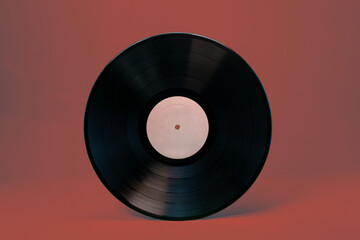 Obraz premium Blank vinyl record with white label on brown background