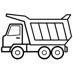 Dump Truck Line Art Construction Vector Illustration – Clipart & Cartoon Design, High-quality dump truck line art vector illustration, perfect for clipart, cartoons, and construction designs.