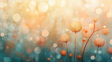 Dreamy floral bokeh, sunset glow, nature scene