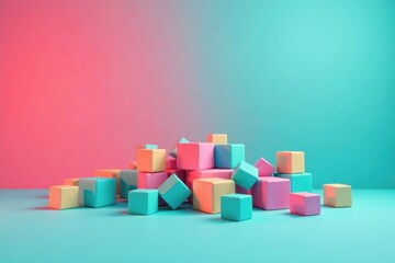 Obraz premium cube blocks scattered on a plain background with empty space, geometric shape, design element, modern art