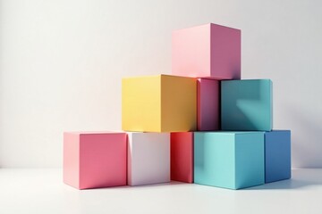 Fototapeta premium Cube boxes stacked on white background with random shift , cubes, design, stack