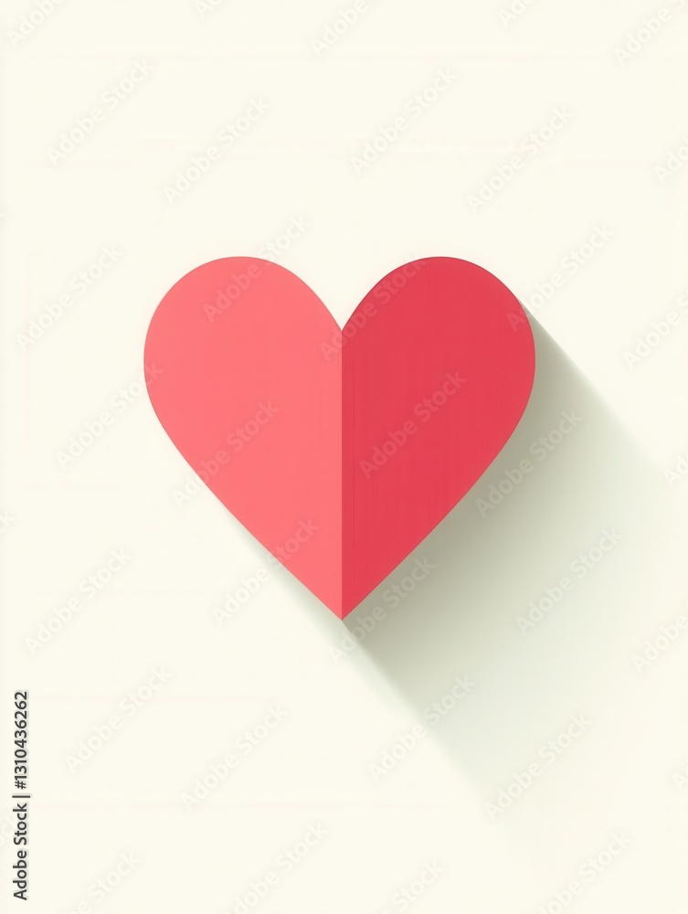 Poster Minimalist heart design featuring soft shadows and warm pink tones in a flat aesthetic ideal for modern graphic applications