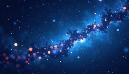 Dark blue night sky with glittery bokeh and starry light trails, dark blue, stars, celestial