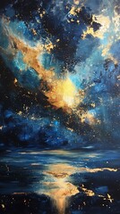 Starry Night Sky Above a Golden Horizon