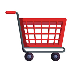 a flat illustration of a shopping cart, red color