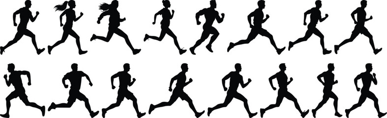 Runner silhouettes set, sport pack of vector silhouette design, isolated background