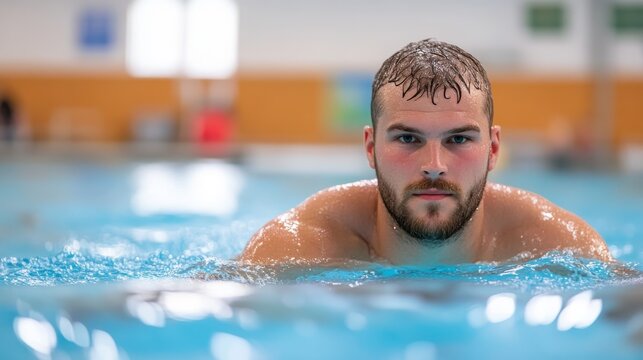 Focused athlete perfecting strokes in a blue wave pool during training