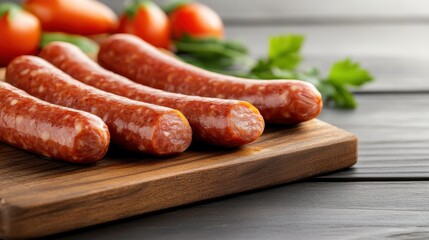 Delicious homemade raw meat lula kebab sausages on a rustic cutting board