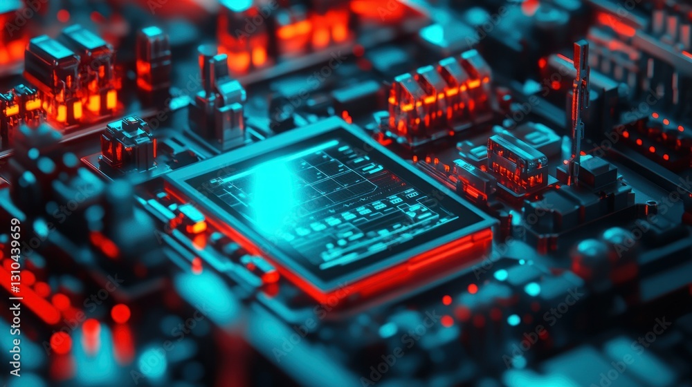 Aufkleber detailed close-up of a futuristic circuit board with glowing elements and high-tech design