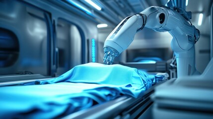 Futuristic Medical Robot Performs Surgery in High-Tech Operating Room Environment