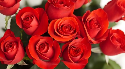 Obraz premium Vibrant Red Roses Close Up Bouquet Photography