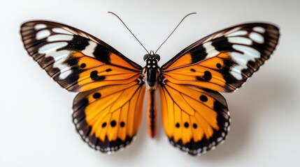 Orange butterfly with intricate patterns on a white background