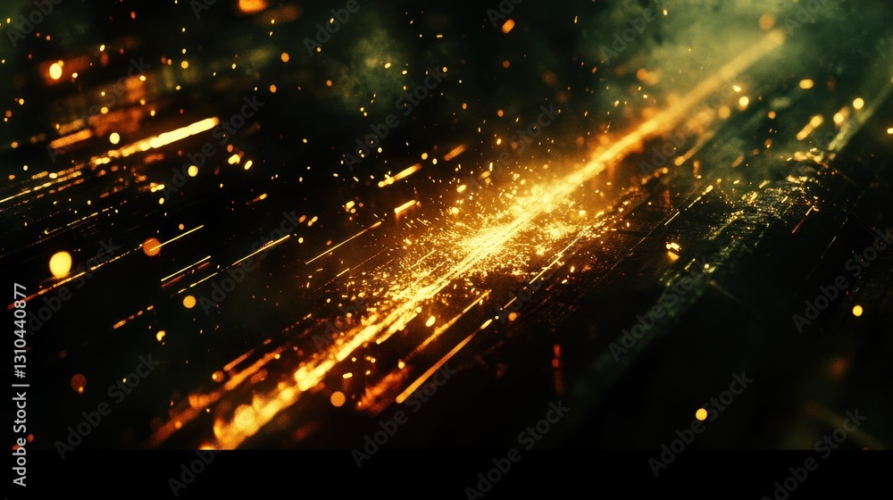 Poster glowing sparks and dynamic light effects in dark background for abstract design