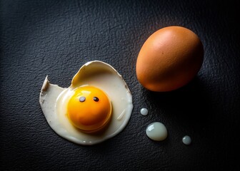 Drone View: Regretful Cracked Egg Beside Perfect Yolk - Humorous Food Concept