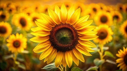 Obraz premium Drone View: Vibrant Sunflower Against Sunny Yellow Sky - Striking Floral Contrast