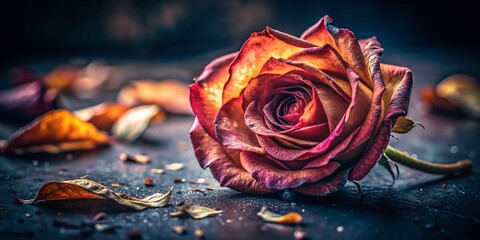 Dying Rose in Low Light - Farewell Melancholy Flower Photography