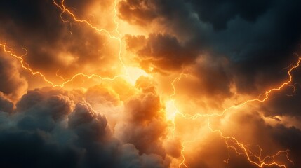 Fiery Lightning Storm in Dark Cloudscape (4)