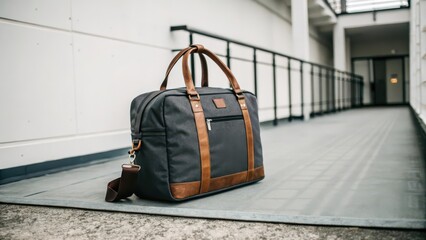 Dark Gray Leather Briefcase on White Background