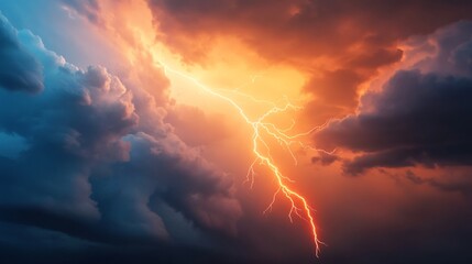 Fototapeta premium Fiery Lightning Strike Through Dramatic Cloudscape
