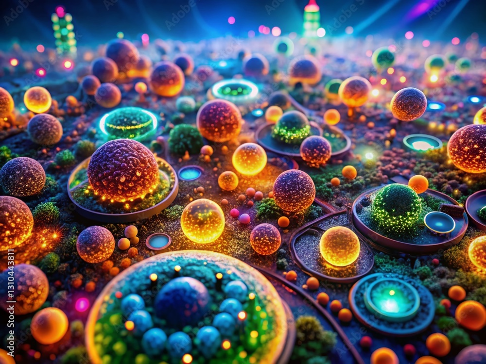 Poster dynamic microscopic cell animation backdrop: aerial view of vibrant cellular structures