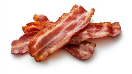 Crispy bacon strips arranged artistically on a clean white surface