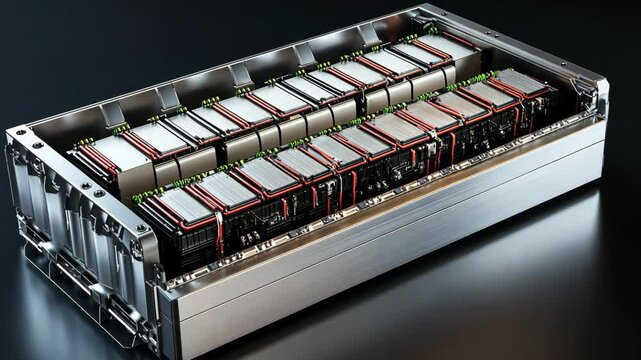 High-performance computing server architecture with multiple processing units in sleek metallic design showcased in a dark setting