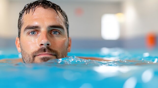 Triathlon athlete perfecting swim technique in gym wave pool