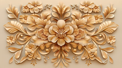 Beige background with embossed floral design. Ornate - Mask. Illustration