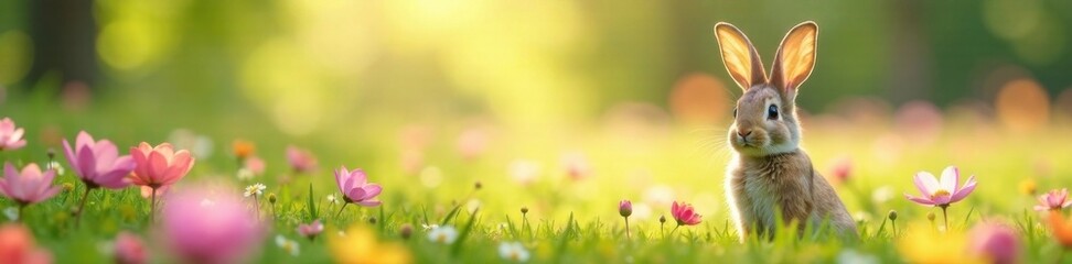 Bunny Ears on Floral Meadow, spring, flowers, meadow