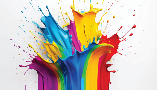 Colorful paint splash isolated on white background. Abstract colorful splash. Colorful paint explosion, illustration.	