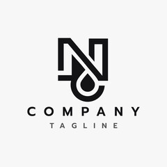 Letter N Drop Water, Oil Droplet Initial Monogram Logo Design