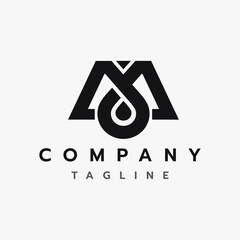 Letter M Drop Water, Oil Droplet Initial Monogram Logo Design