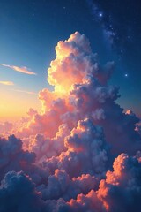 Celestial clouds with holographic echoes in the sky , celestial, nebula, interstellar