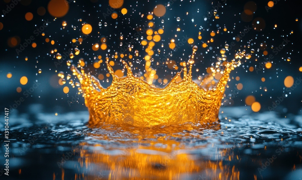 Poster orange water splash with bokeh effect on dark background creating stunning visual impact