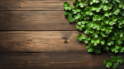 green leaves on wooden background