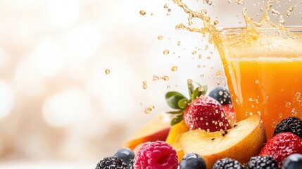Mixed fruit delight splashes into vibrant juices on bright background