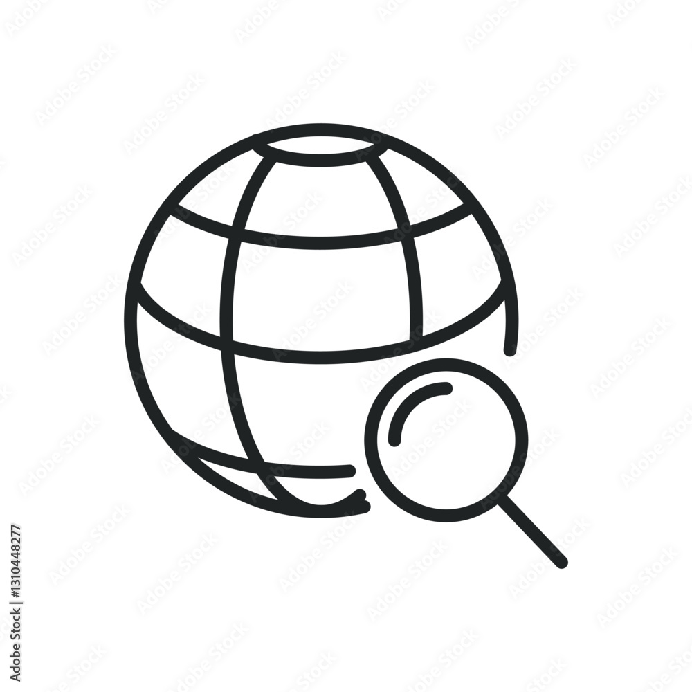 Poster global search thin line icons. editable stroke and perfect pixel on transparent background