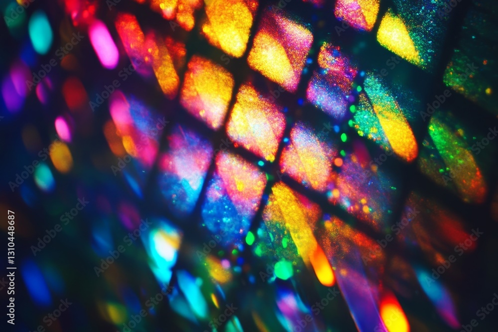 Poster colorful light patterns through a grid