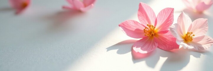 Fototapeta premium Close-up of intricate flower shadows on a white surface with soft focus and pastel colors, flower shadows, delicate flowers, pastel colors
