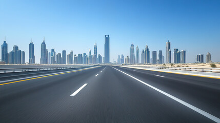 Fototapeta premium City skyline and motion blurred highway cars advertising background image