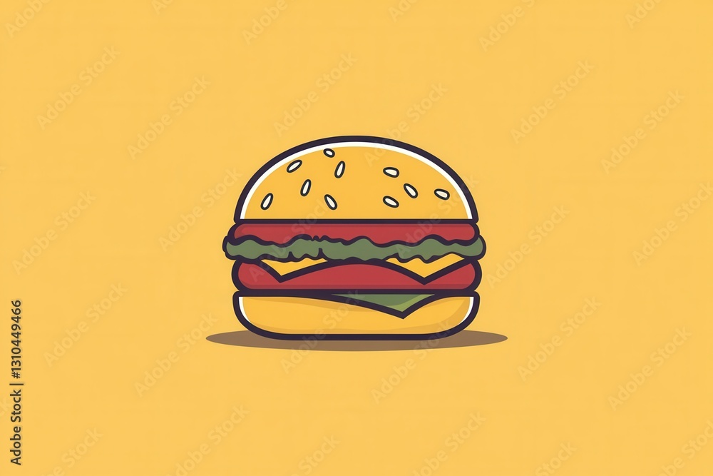 Poster flat burger icon logo showcasing minimalist fast food design with bold colors for a playful and clea