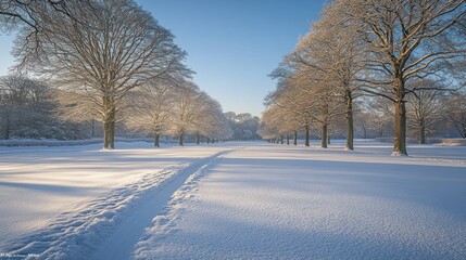 Fototapeta premium Snowy path through winter park