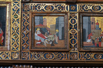 This artwork is a Byzantine-influenced religious panel, possibly from an altarpiece or church...