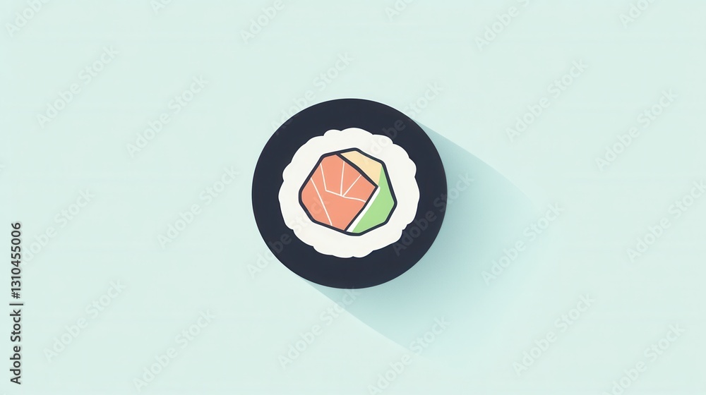 Poster flat sushi roll icon representing japanese cuisine in a clean minimal style with pastel tones for fo