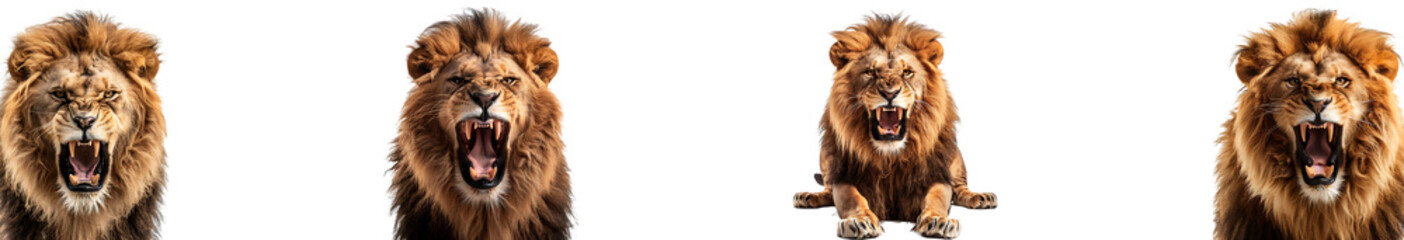 Fototapeta premium Lion is roaring on transparent background collection set