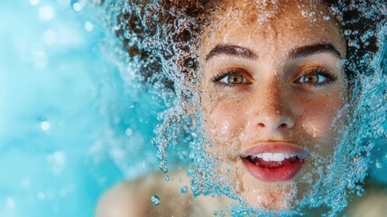 Refreshing moment of joy as a woman sips water in a serene oasis