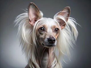 Naklejka premium Elegant Chinese Crested Hairless Dog Portrait - Studio Shot