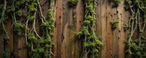 Moss covered wooden background with damp mossy branches,  rustic,  moss