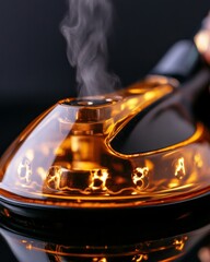 Close-Up of Orange Steam Iron with Glowing Heat Elements and Rising Steam Vapor